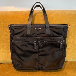 Prada Vintage Leather-Trimmed Tessuto Tote Bag